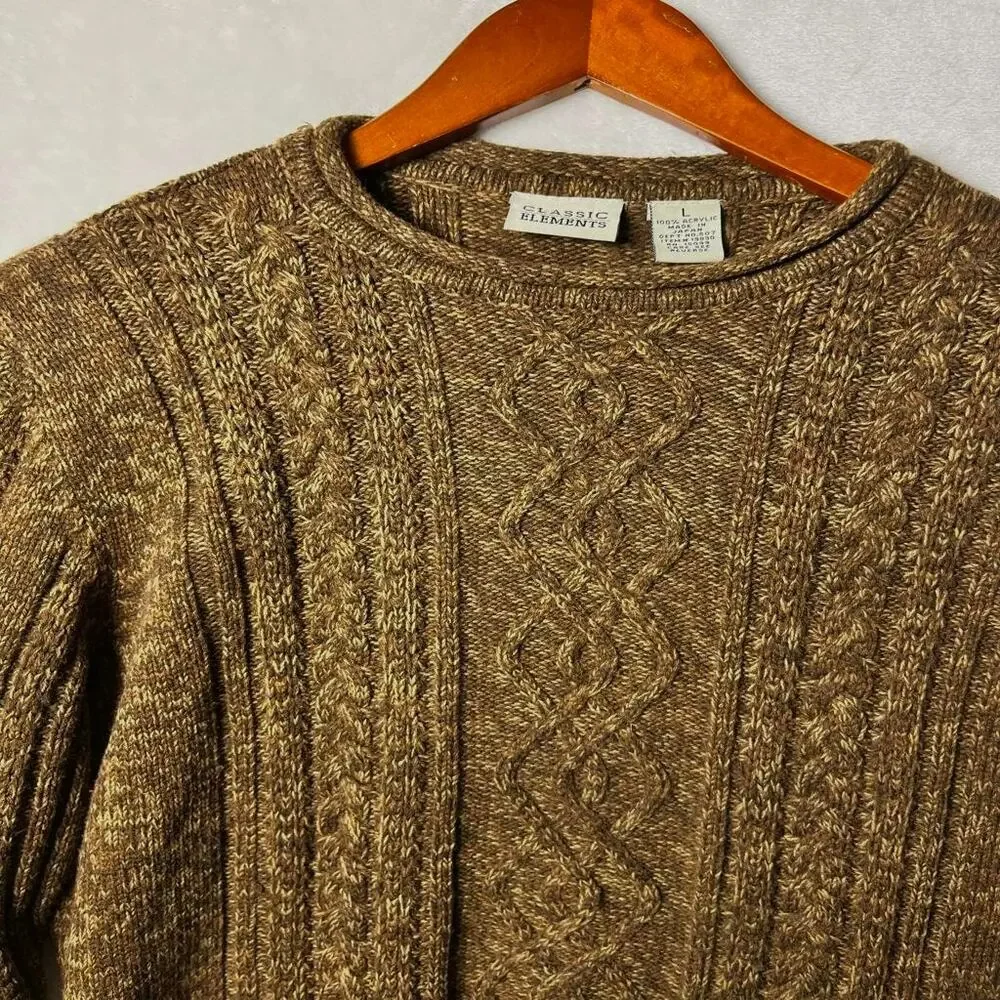 Vintage Rollneck Fisherman Sweater Size L Chunky Copper Brown Cable Knit Japan